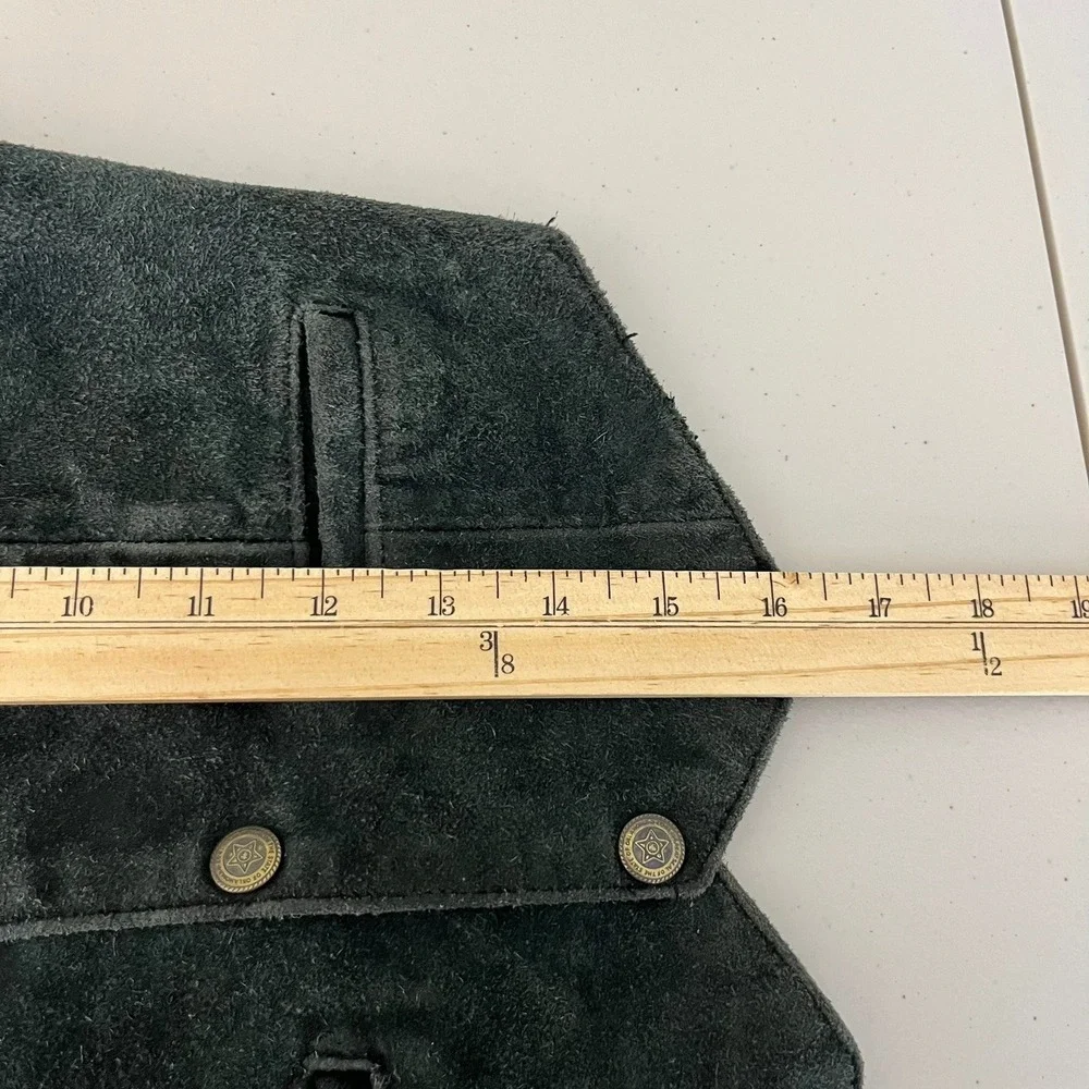 Scully Kids Green Suede Leather Western Vest Silver Tone Button Snap Size S